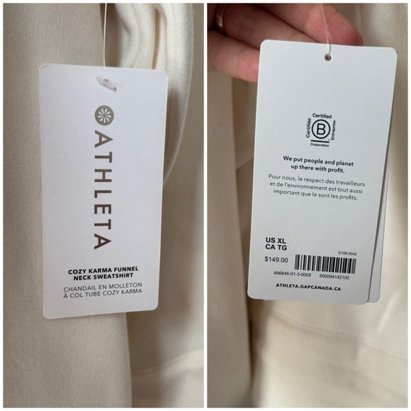NWT Athleta Cozy Karma Funnel Neck Sweater Size XL Cream White Ivory Fleece - Picture 5 of 8